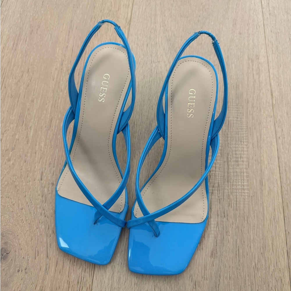 GUESS Bright Blue Patent Slingback Strappy Square-Toe Heels